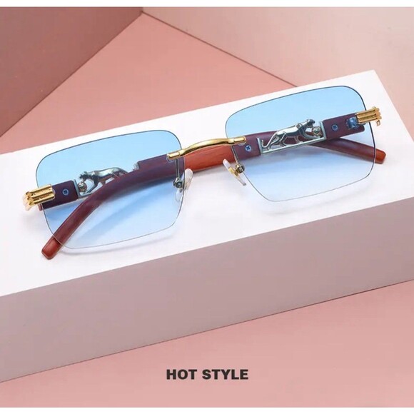 Small Rectangle Rimless Sunglasses Men 2024 Luxury Brand Frameless Leopard Sun G - Picture 7 of 7